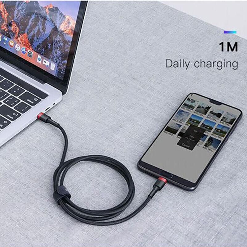 Red Black Baseus 60W 100W USB C to Type C Charger Cable PD Fast Charge For Samsung - 2m 100w