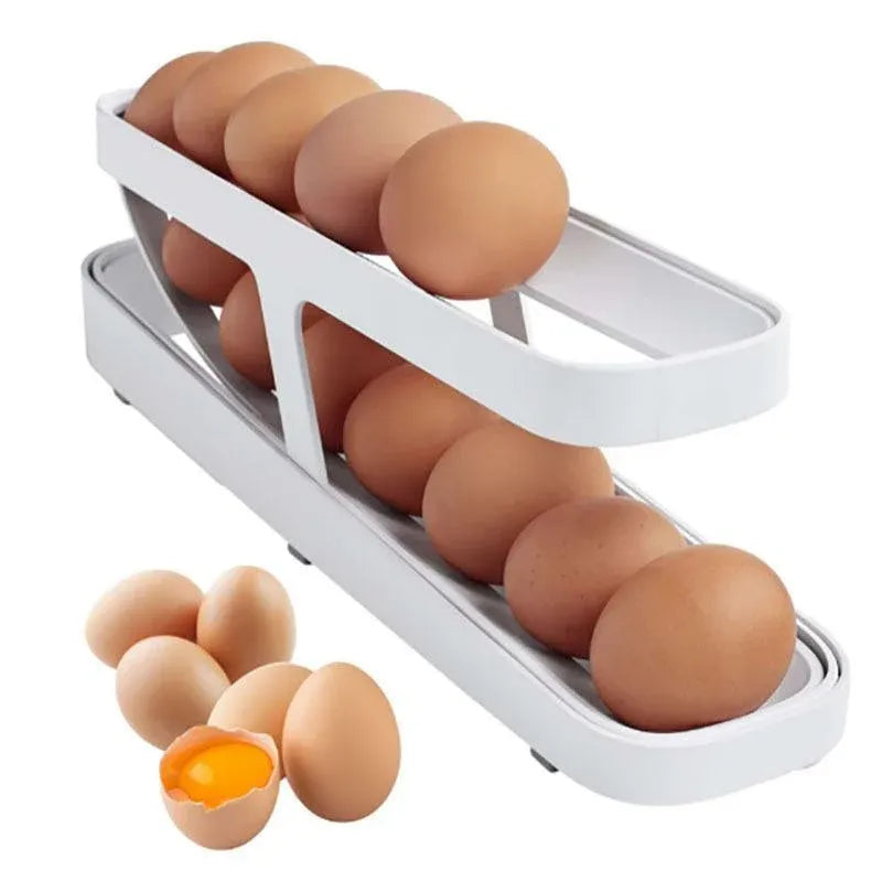 2 Tier Rolling Egg Dispenser Auto Gravity Egg Holder for Fridge Storage Rack