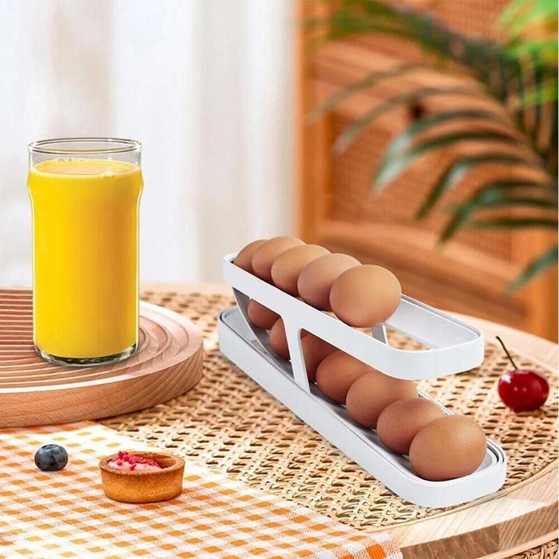 2 Tier Rolling Egg Dispenser Auto Gravity Egg Holder for Fridge Storage Rack