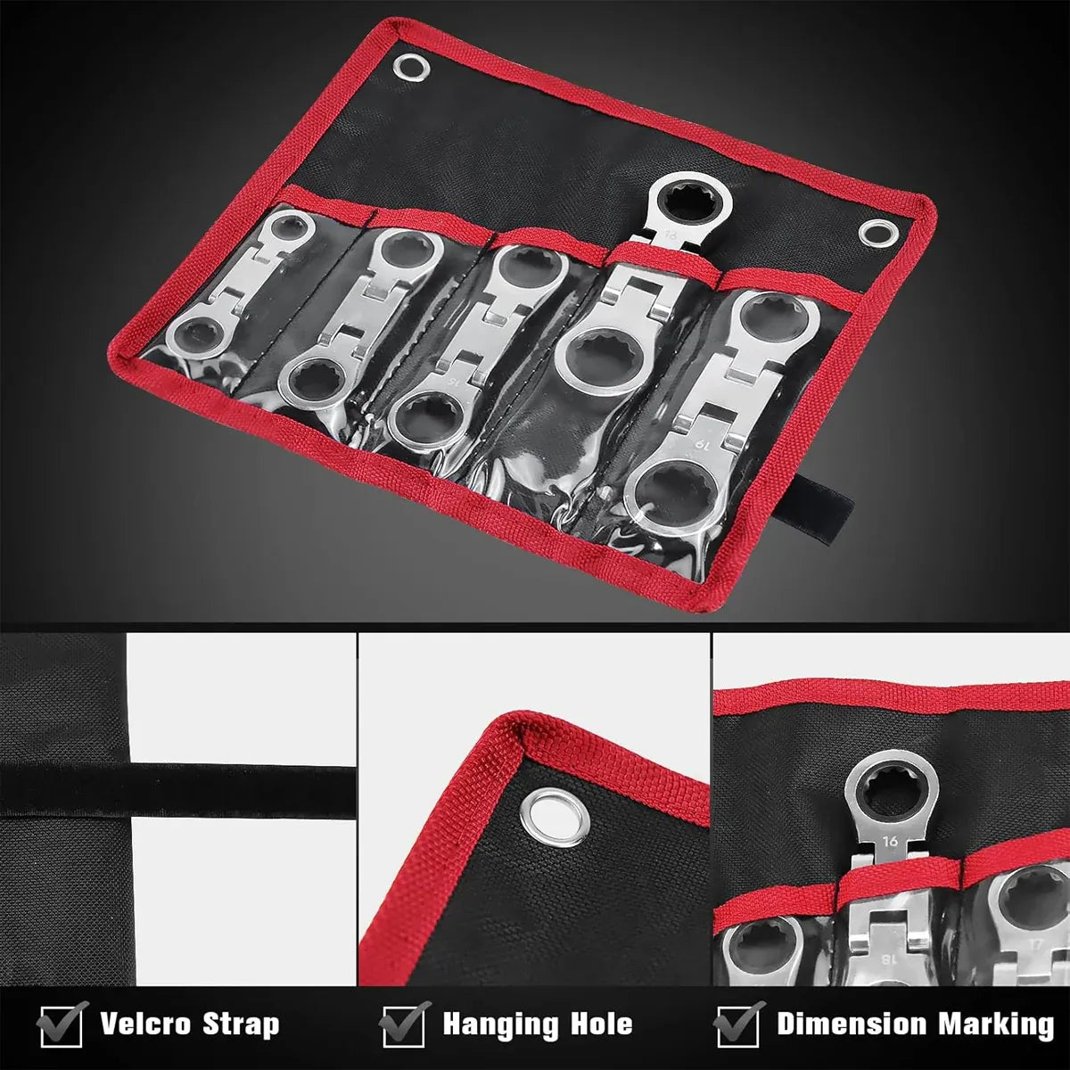 5PCS Flexible Head Ratchet Wrench Set 180 Flexible Rotation for Garage Tool Kit