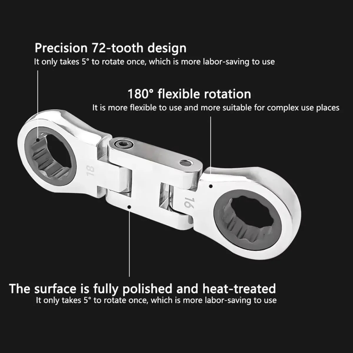 5PCS Flexible Head Ratchet Wrench Set 180 Flexible Rotation for Garage Tool Kit