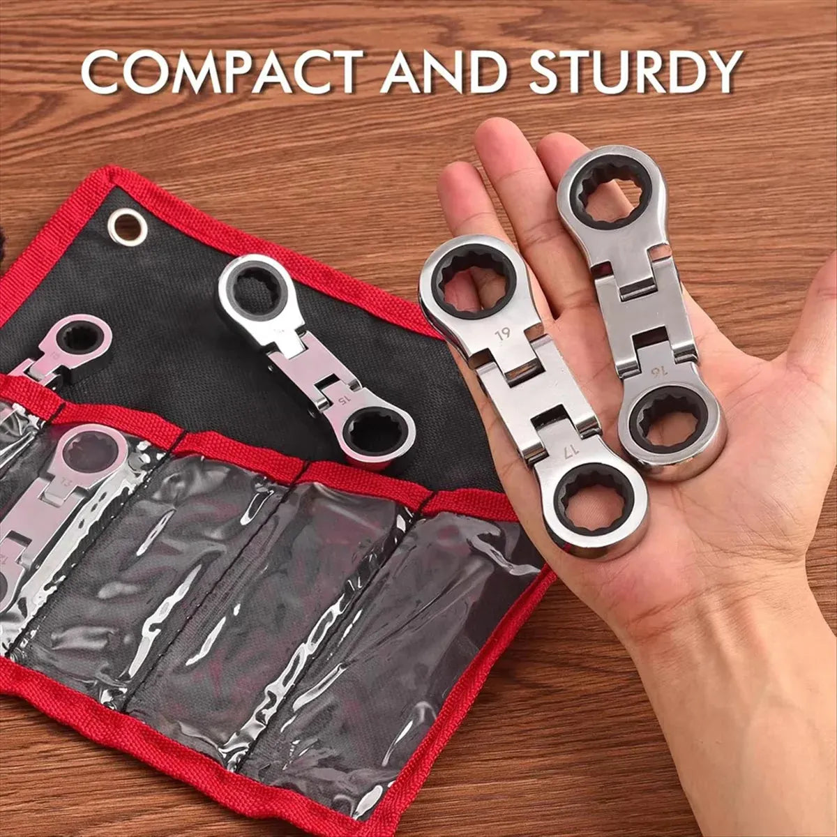 5PCS Flexible Head Ratchet Wrench Set 180 Flexible Rotation for Garage Tool Kit