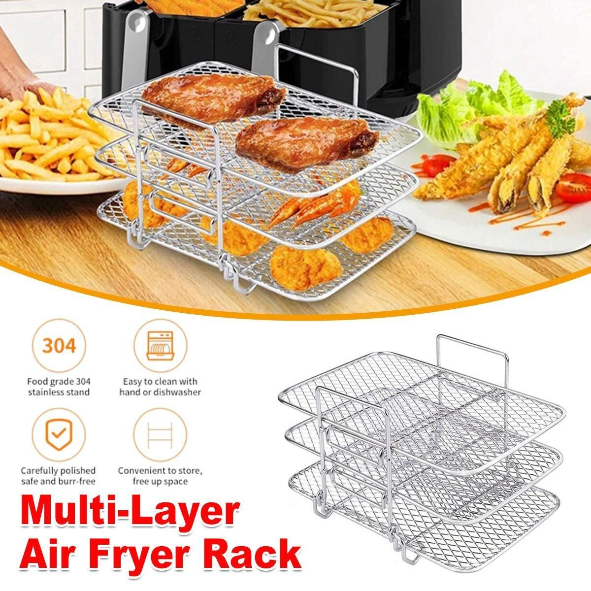 304 Stainless Steel Multi Layer Detachable Air Fryer Mesh Thickened Grill Shelf