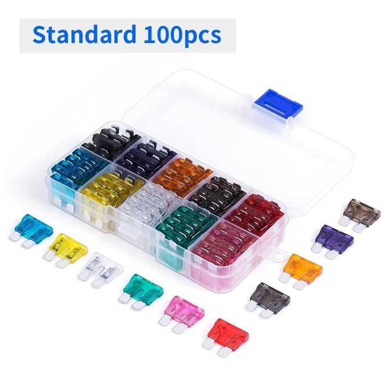 100PCS Standard Blade Auto Car Assorted Fuses Assortment Kits Sets 2A-35A With Box