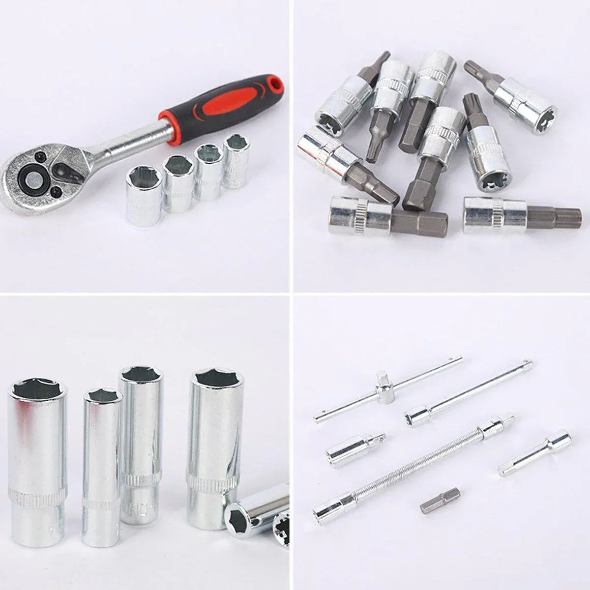 53PCS Metric Deep Socket Set 1/4" Drive Wrench with Flexible Extension Bar Tools