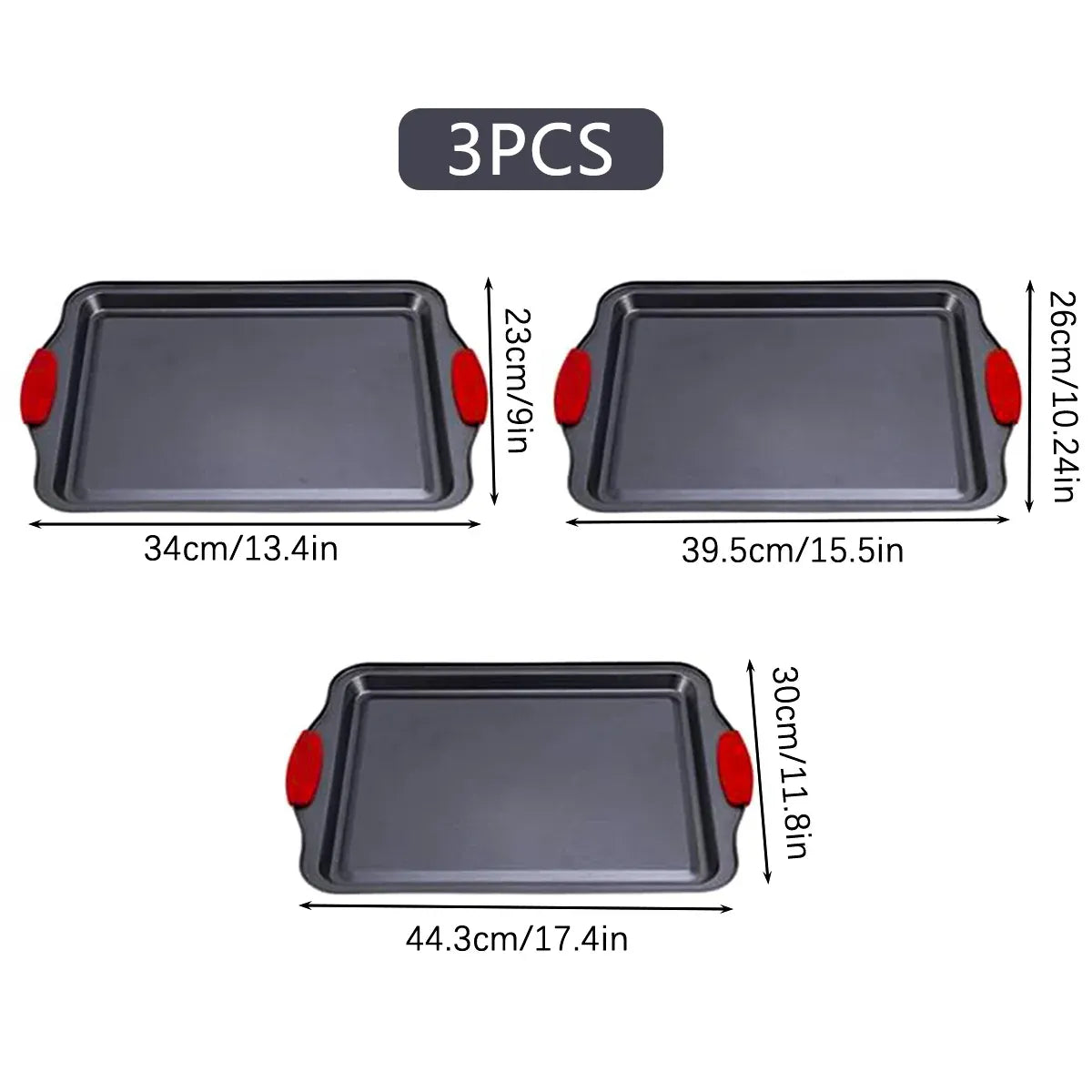 3PCS High Temp Non Stick Home Baking Tray Oven Safe Durable for Cakes Breads