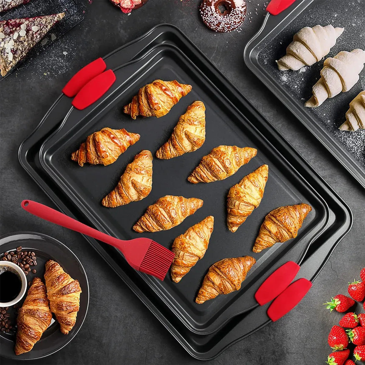 3PCS High Temp Non Stick Home Baking Tray Oven Safe Durable for Cakes Breads