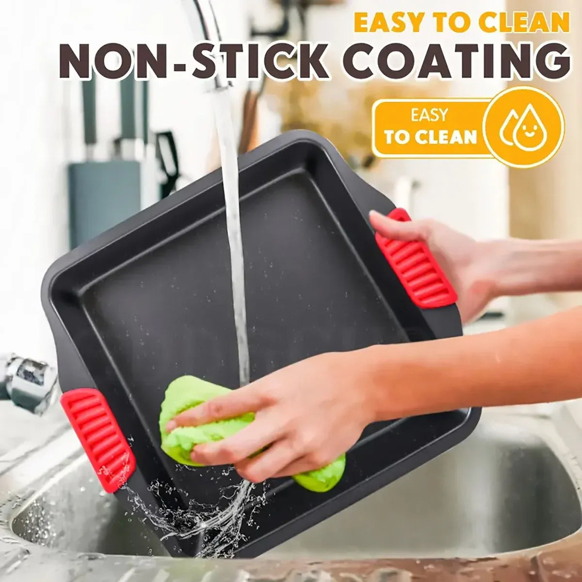 2 PCS Baking Tray with Silicone Handle Non-Stick Roasting Pan Safe Easy Clean