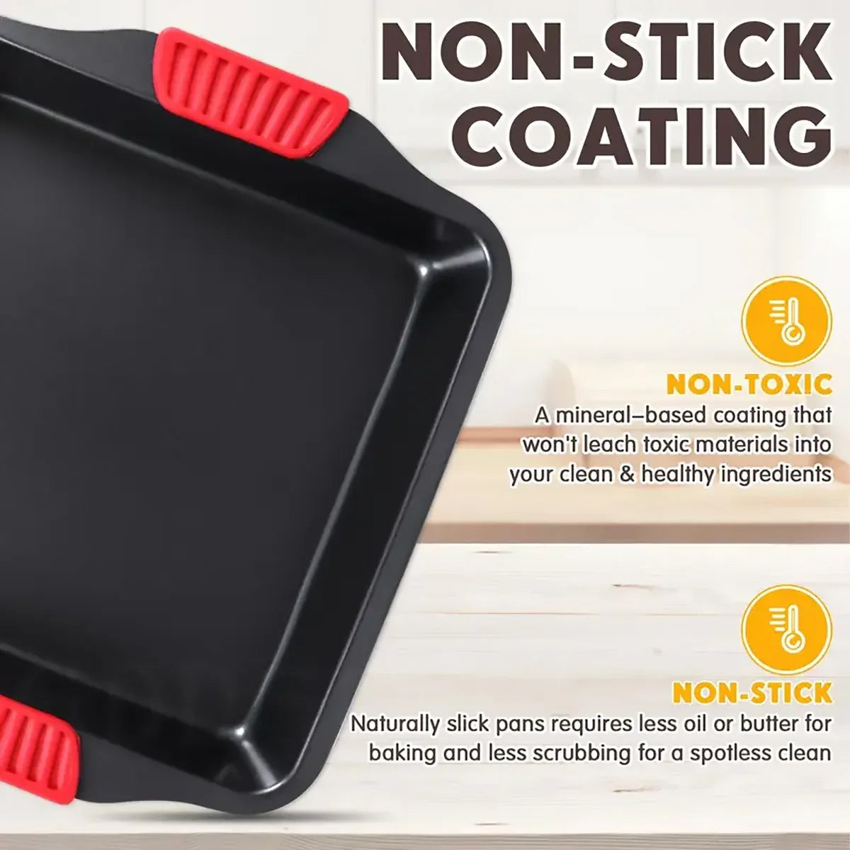 2 PCS Baking Tray with Silicone Handle Non-Stick Roasting Pan Safe Easy Clean