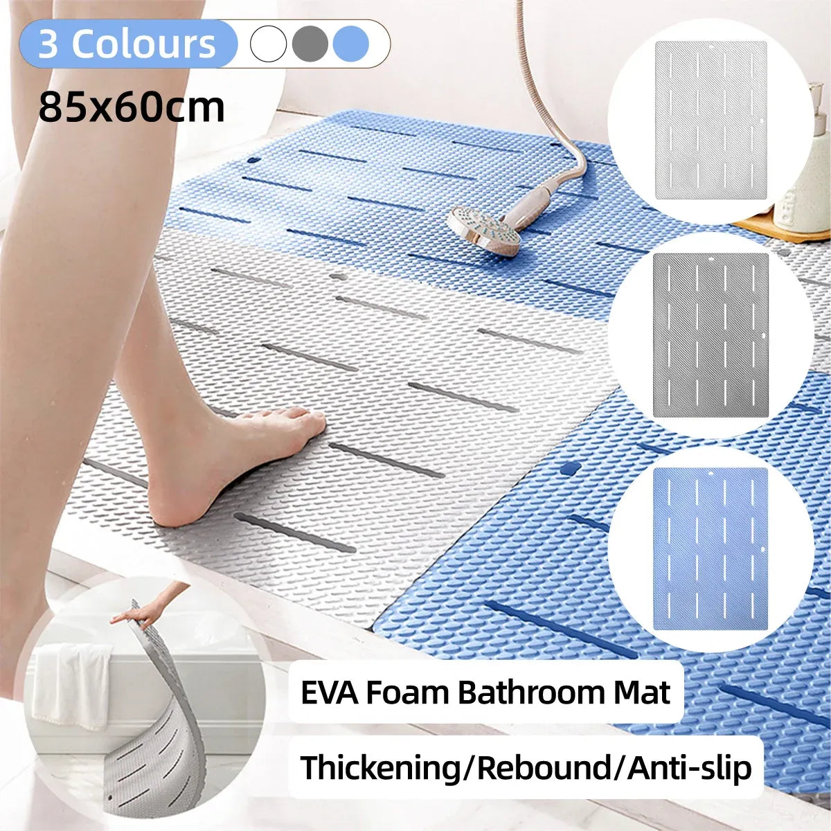 Bathroom Floor Mat Non Slip Shower Rug Soft Quick Dry Household Bath Carpet Mat - Grey