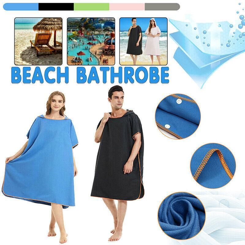 Adult Changing Robe Towel Bath Hooded Quick Dry Beach Towel Poncho Bathrobe - Grey