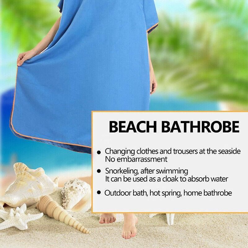 Adult Changing Robe Towel Bath Hooded Quick Dry Beach Towel Poncho Bathrobe - Grey