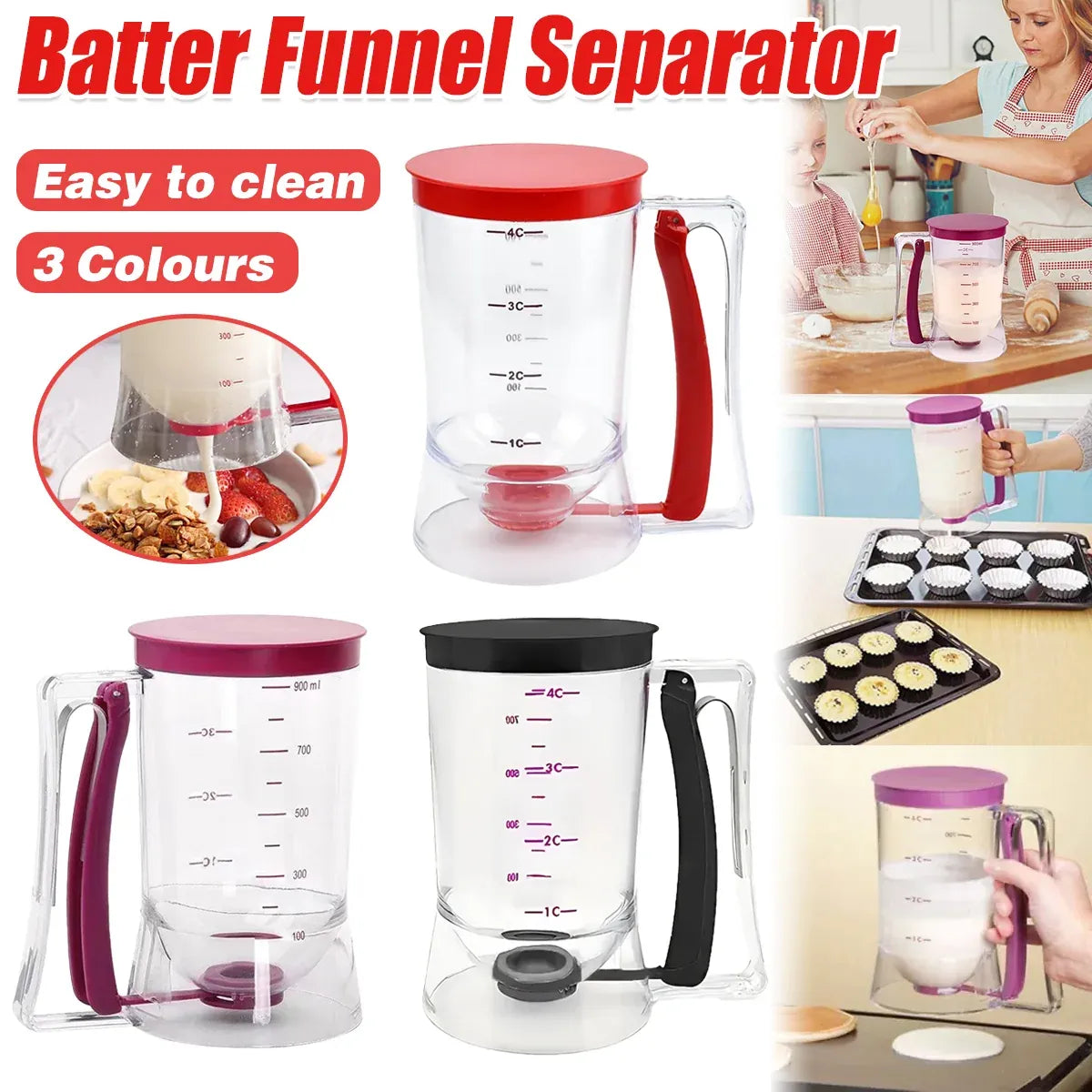 Batter Dispenser Measuring Cup Funnel Cake Cupcake Pancake Baking Tool - Purple