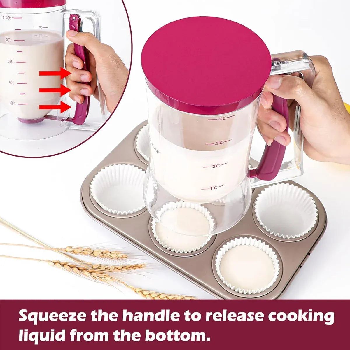 Batter Dispenser Measuring Cup Funnel Cake Cupcake Pancake Baking Tool - Purple