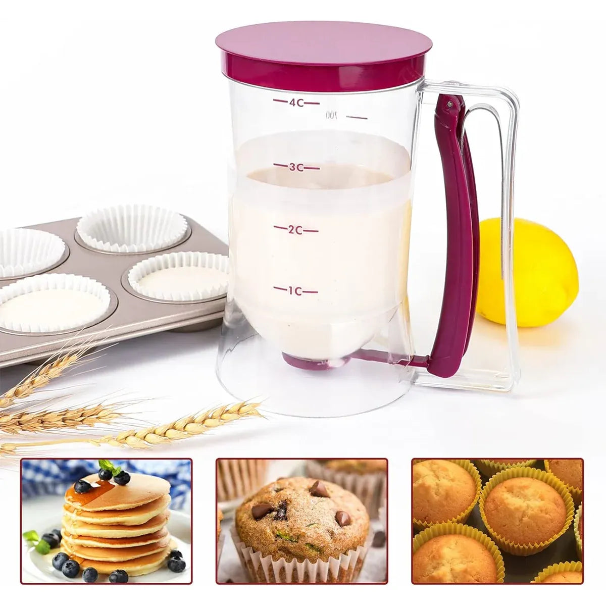 Batter Dispenser Measuring Cup Funnel Cake Cupcake Pancake Baking Tool - Purple