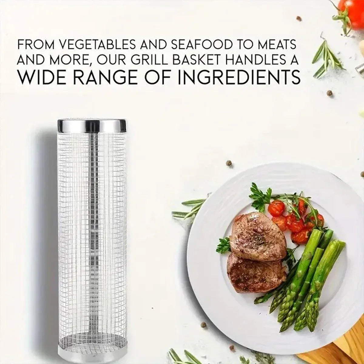 2pcs BBQ Basket Round Grill Cage Portable Rotating Net for Outdoor Cooking - Large