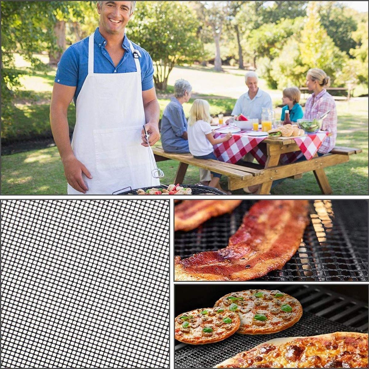 3/6/10PCS Non-Stick BBQ Grill Mat Mesh Liner Cooking Barbecue Sheet Baking Pad - 42X36cm-6PCS