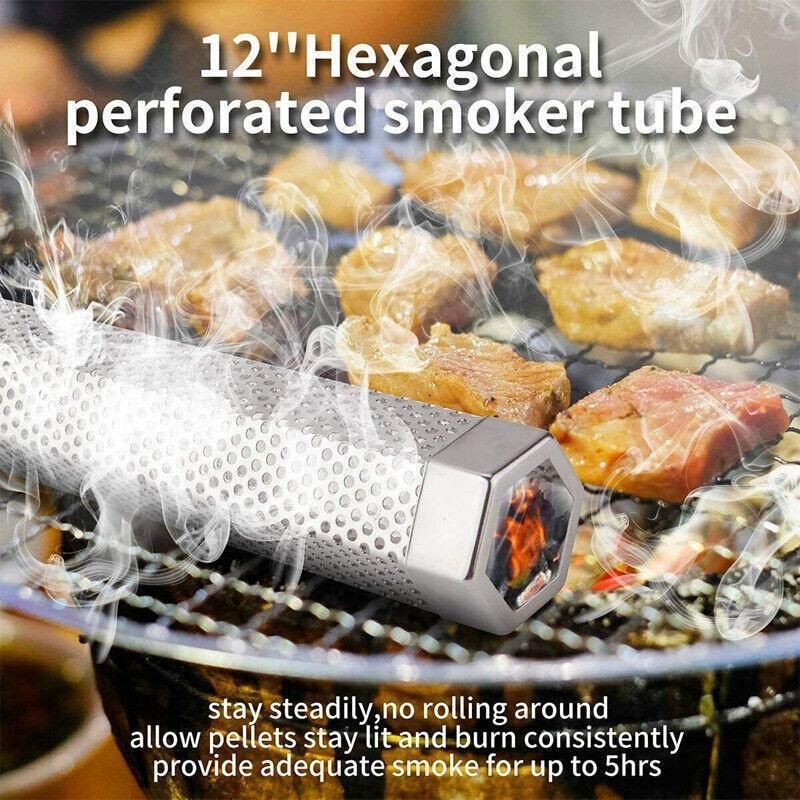 Hexagon Bbq Smoker Tube Stainless Steel Grill Accessory Smoking Box Long Lasting - 6Inch