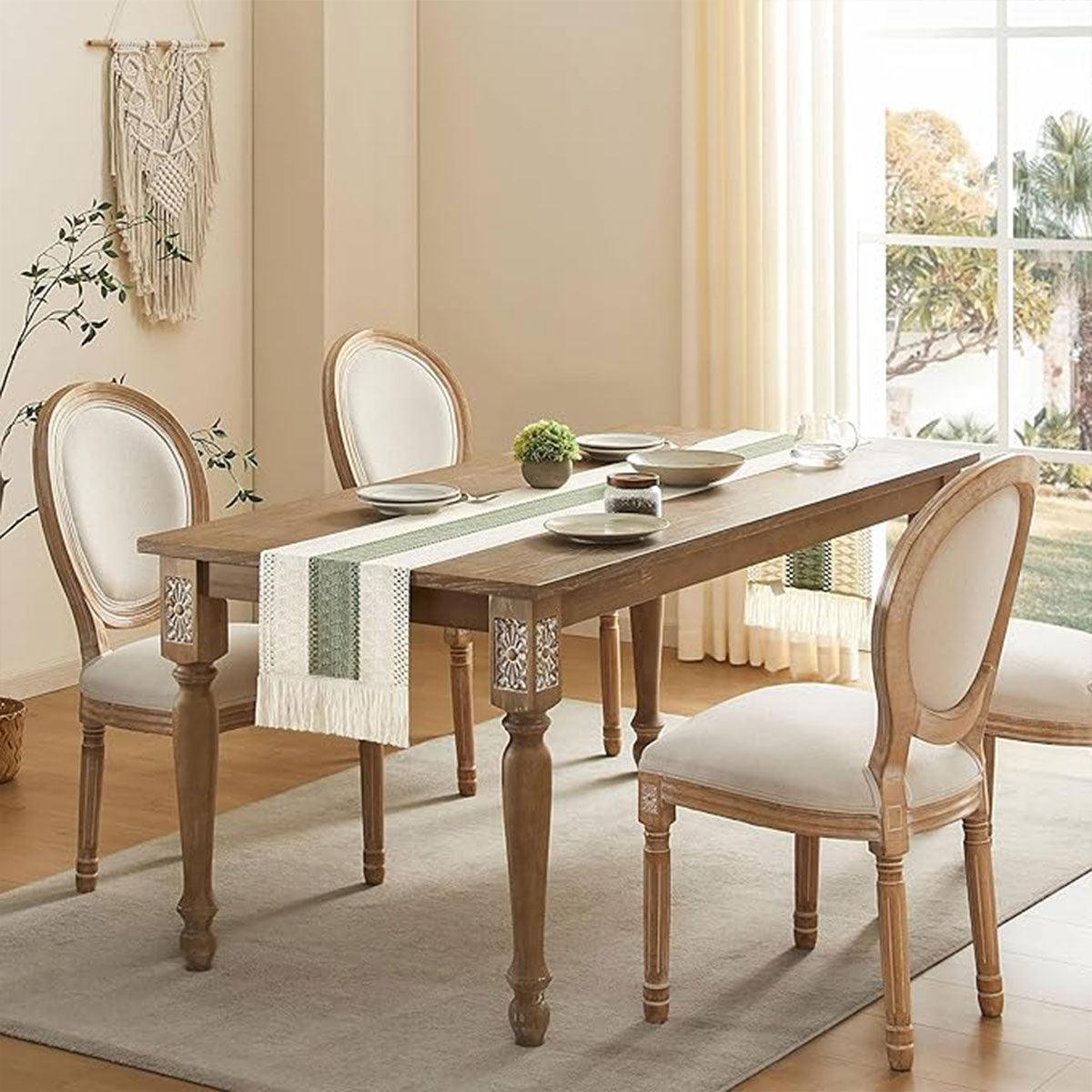 Cotton Linen Table Runner with Knot Tassel Bed End Towel Long Tablecloth Mat - Beige