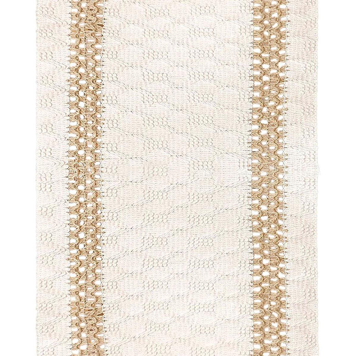 Cotton Linen Table Runner with Knot Tassel Bed End Towel Long Tablecloth Mat - Beige