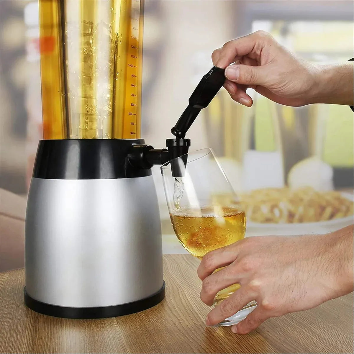 2.5L Beer Tower Beverage Dispenser Clear for Bar Party Home KTV Drink Serving - Silver