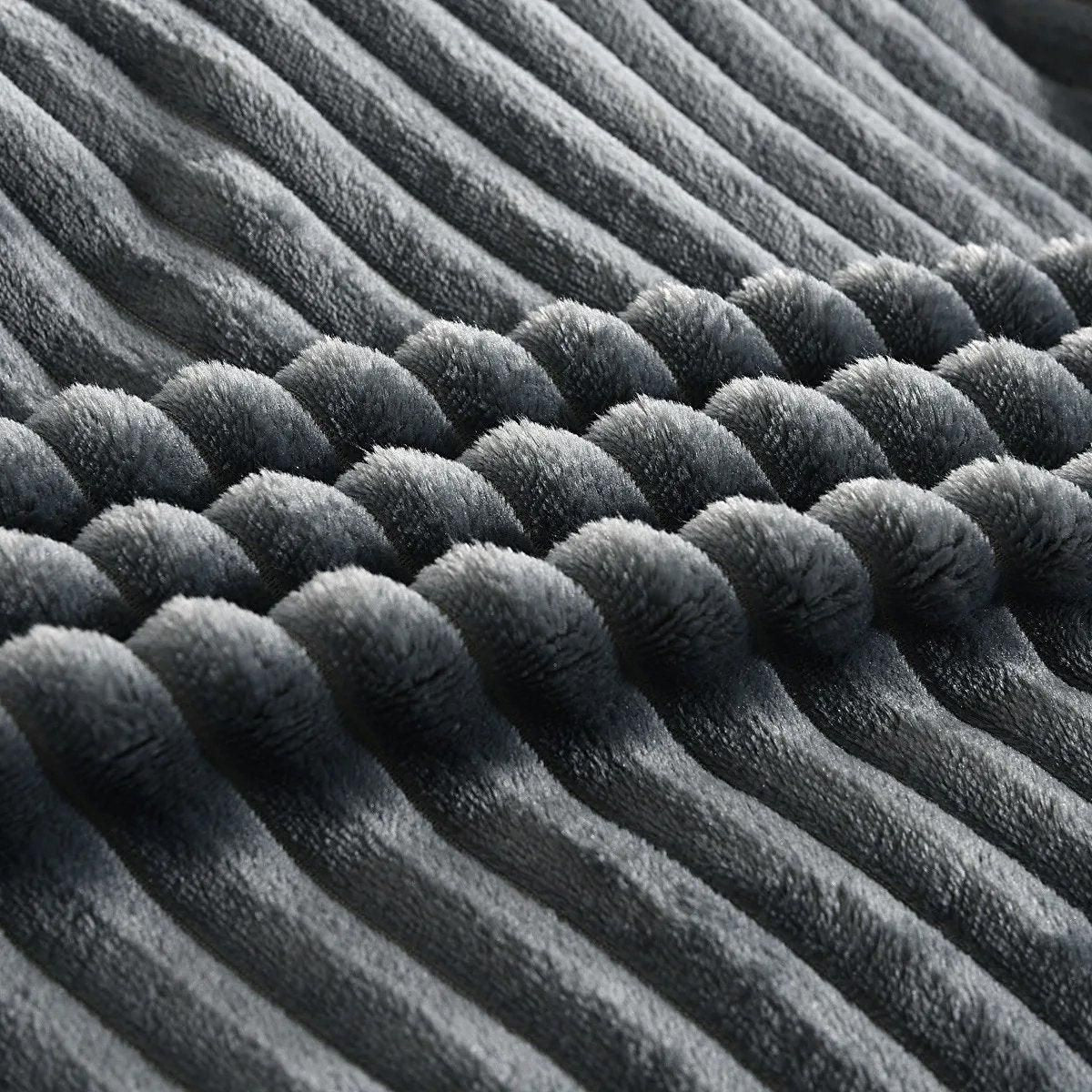 Grey Flannel Stripe Blanket Nap Lounge Throw For Sofa Cover Warm Bed Blanket
