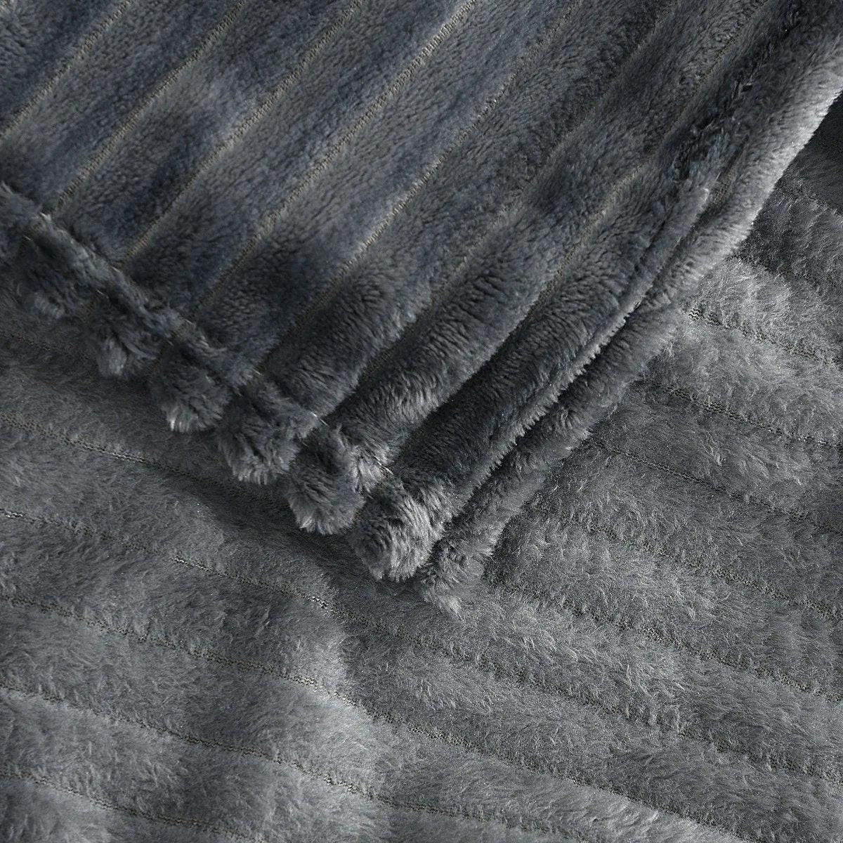 Grey Flannel Stripe Blanket Nap Lounge Throw For Sofa Cover Warm Bed Blanket