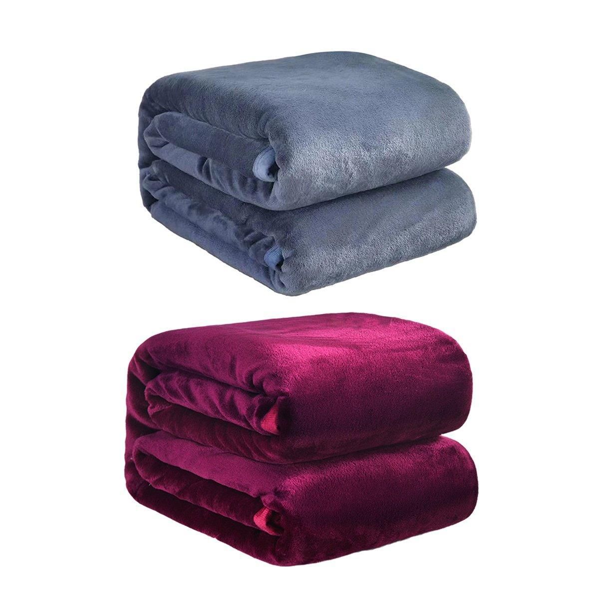 Soft Winter Flannel Blanket for Office Home Lunch Break Warm Cozy Throw Blanket - Grey Blue