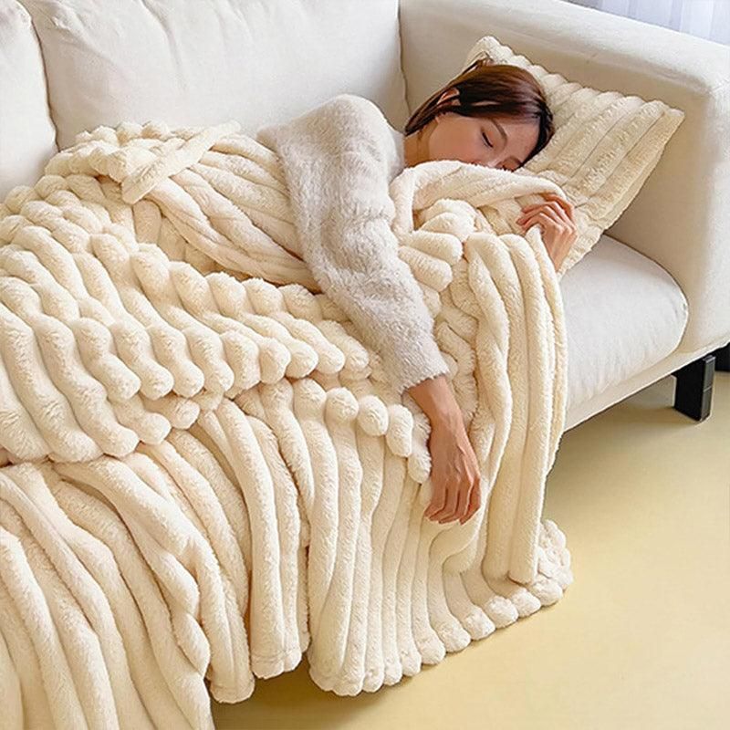 Plush Blanket Leisure Blanket Autumn Winter Warm Nap Throw Soft Cozy - Khaki-100x150cm