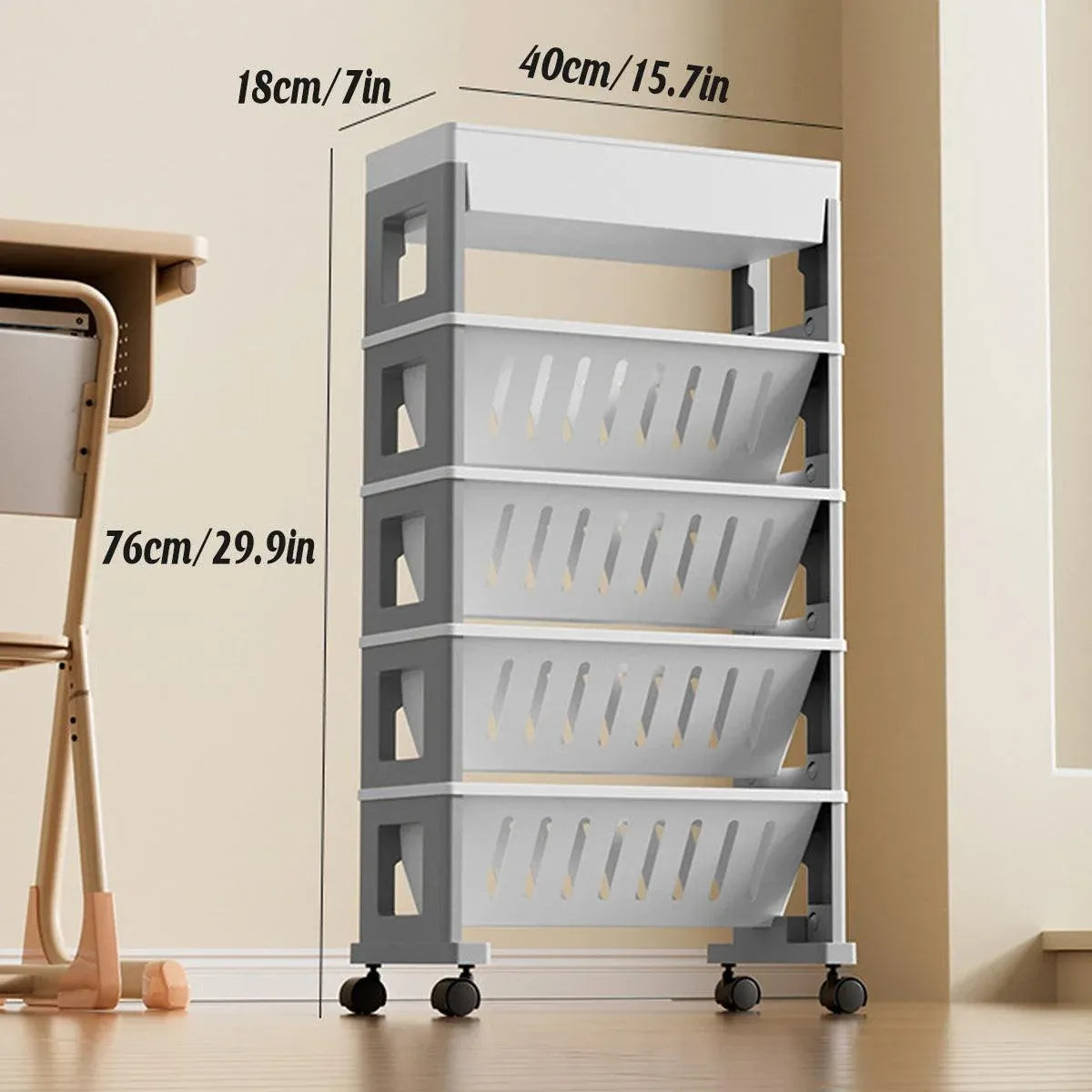 Rolling Storage Cart Slim Magazine File Organiser 76cm Desk Trolley