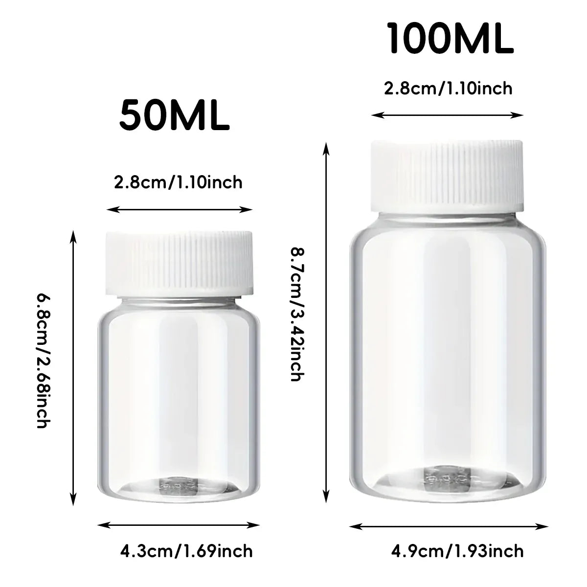 100Pcs Wide Mouth Clear Plastic Bottle with Lid 50/100ml Leakproof Storage Jars - 100ML