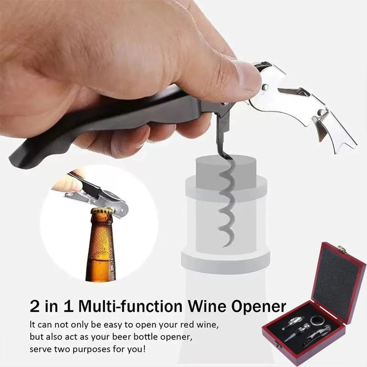 4PCS Wine Opener Set Stainless Steel Durable for Home Bar Wine Lovers Gifts - Red