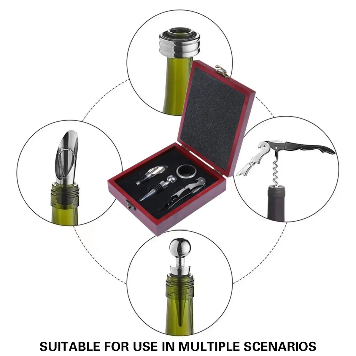 4PCS Wine Opener Set Stainless Steel Durable for Home Bar Wine Lovers Gifts - Red