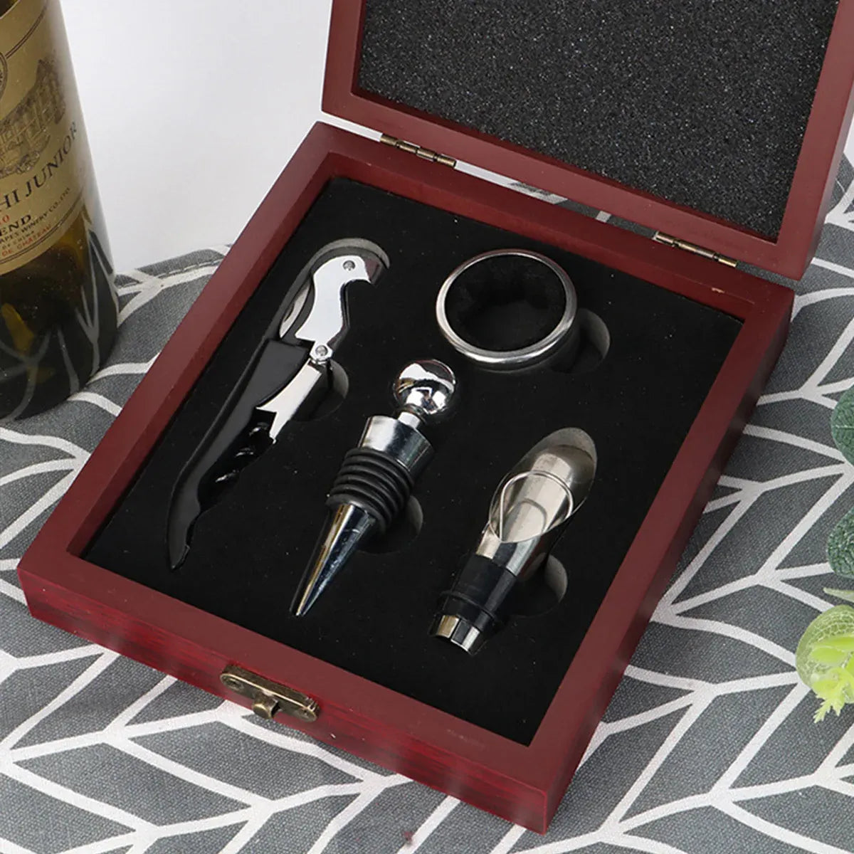 4PCS Wine Opener Set Stainless Steel Durable for Home Bar Wine Lovers Gifts - Red