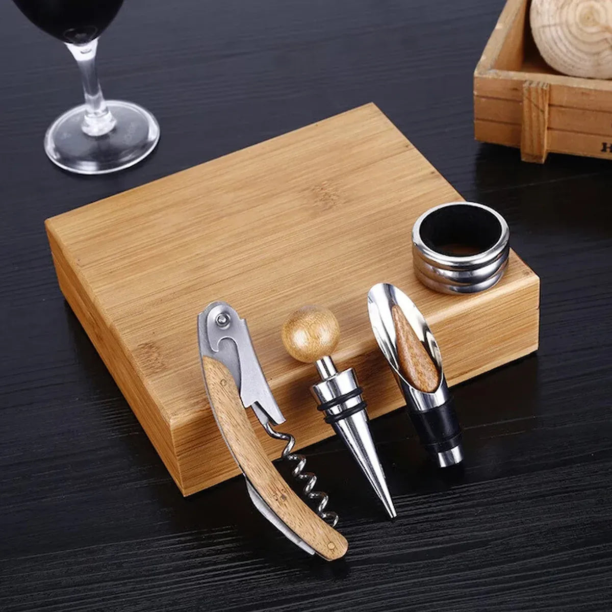 4PCS Wine Opener Set Stainless Steel Durable for Home Bar Wine Lovers Gifts - Red