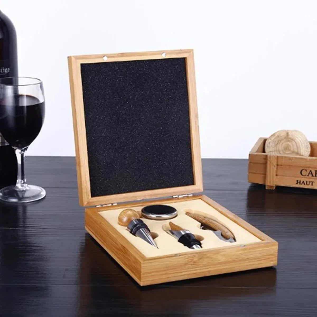 4PCS Wine Opener Set Stainless Steel Durable for Home Bar Wine Lovers Gifts - Red