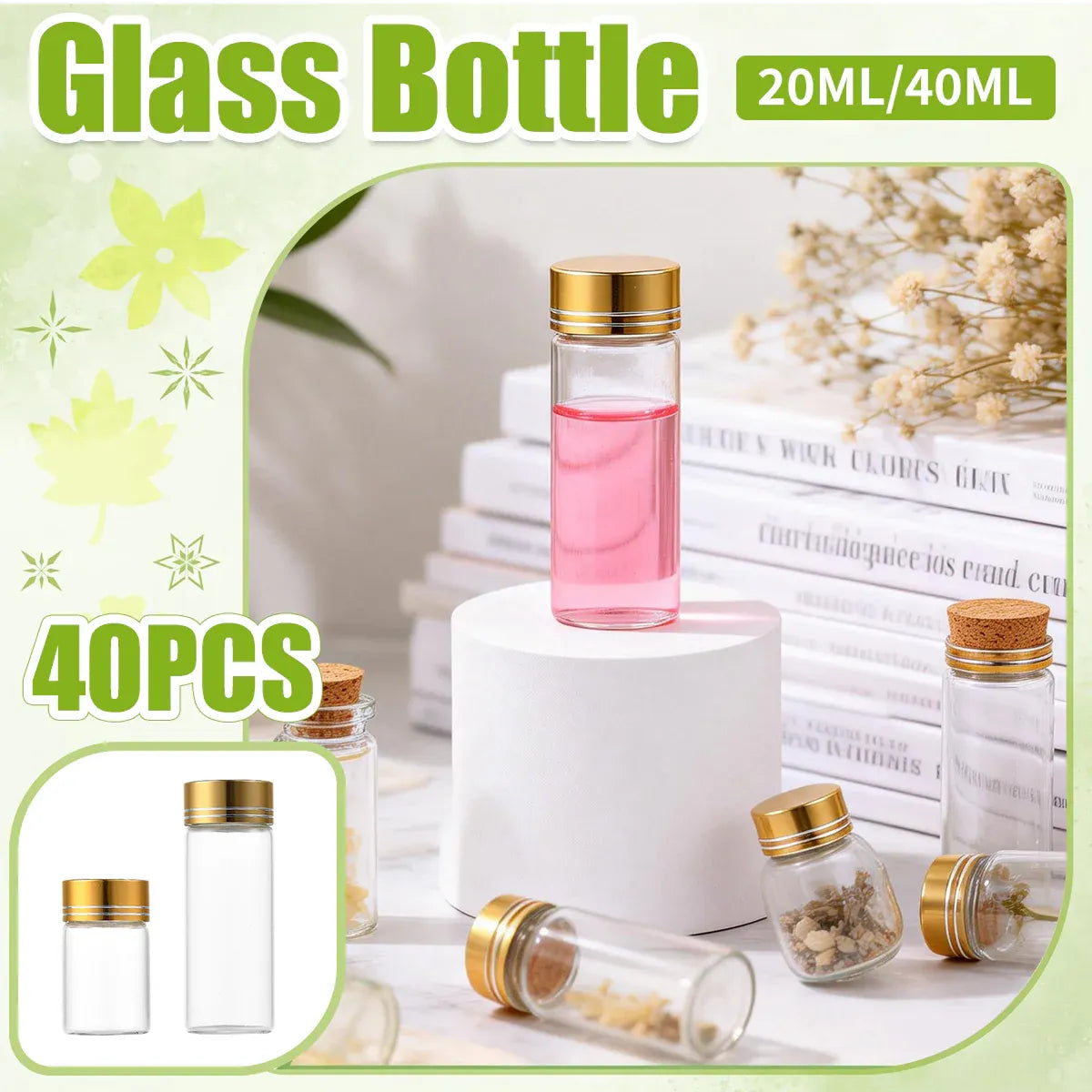 40Pcs Transparent Glass Bottle Airtight Seal Leakproof Small Items Storage Jars - 40ML