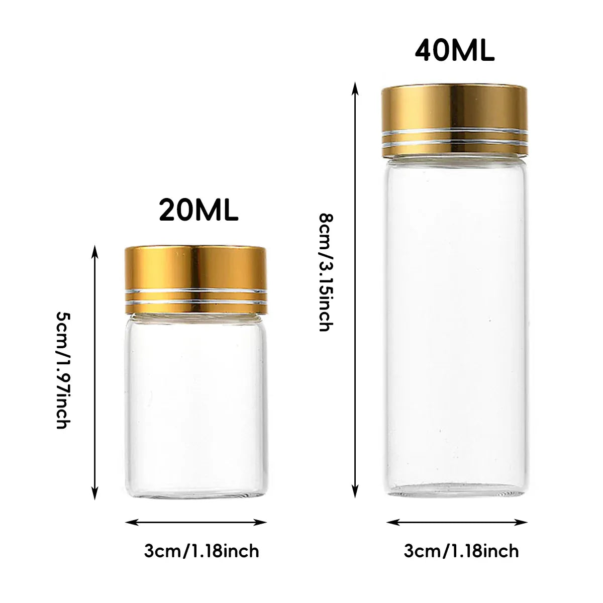 40Pcs Transparent Glass Bottle Airtight Seal Leakproof Small Items Storage Jars - 40ML