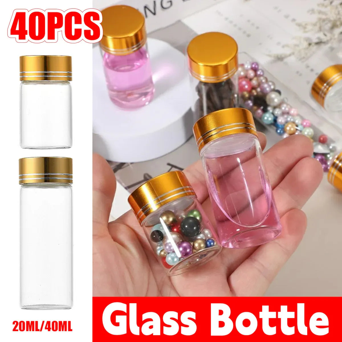 40Pcs Transparent Glass Bottle Airtight Seal Leakproof Small Items Storage Jars - 40ML