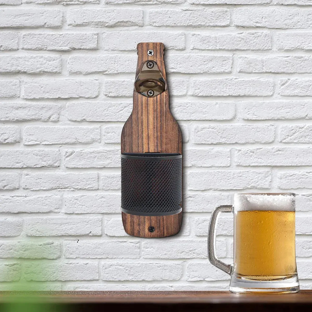Wooden Wall Mounted Bottle Opener Solid Wood Beer Opener Rustic Home Bar Kitchen