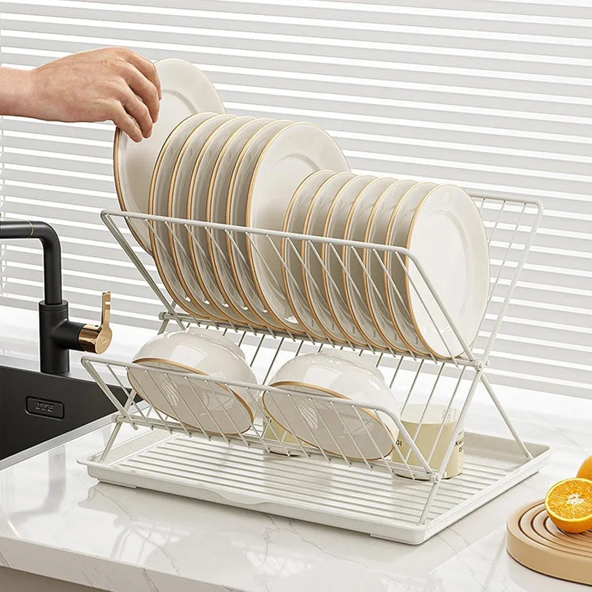 Kitchen Storage Rack Bowl Rack Household Draining Rack Multi-Functional Organizer - Black