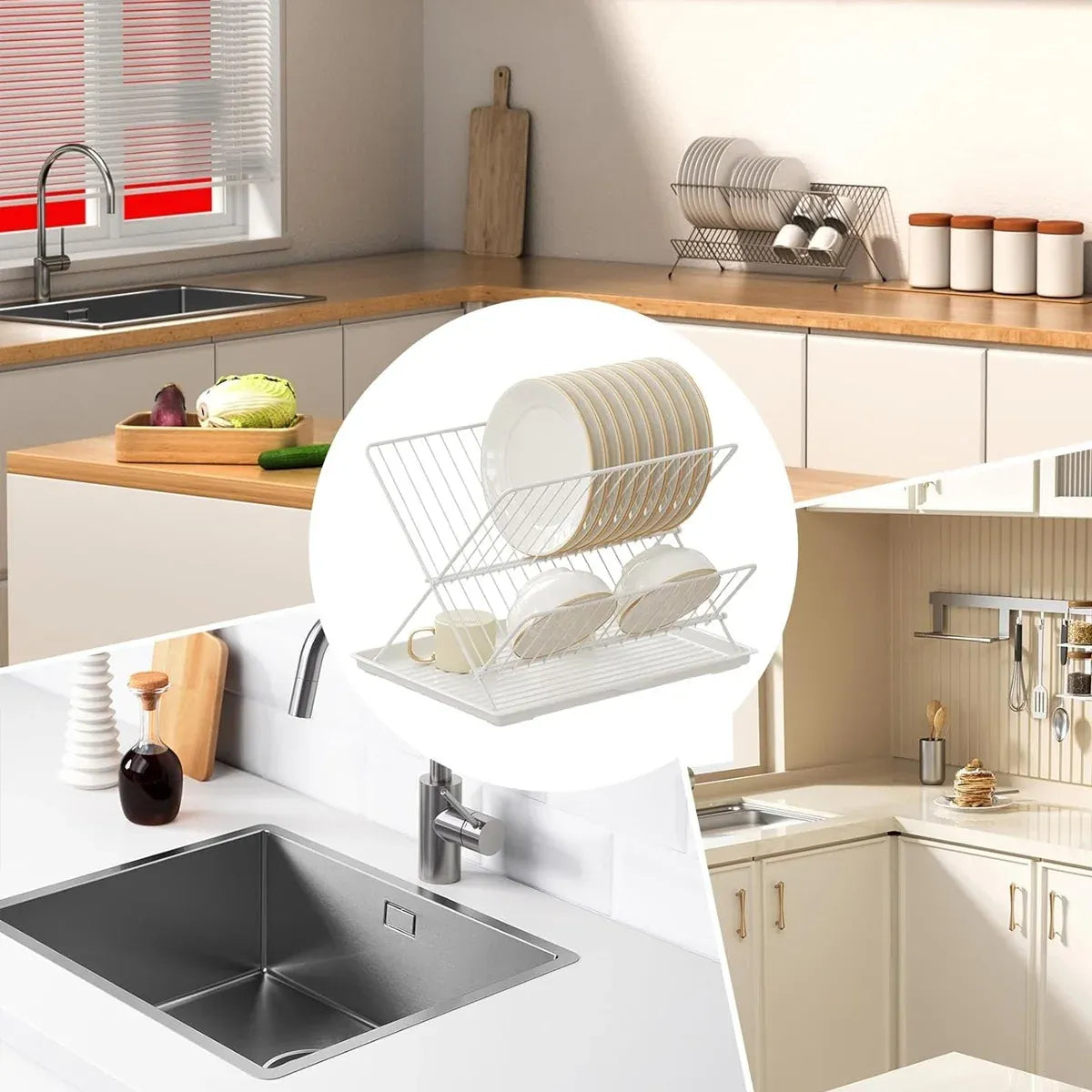 Kitchen Storage Rack Bowl Rack Household Draining Rack Multi-Functional Organizer - Black
