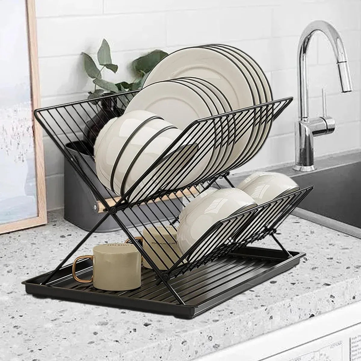 Kitchen Storage Rack Bowl Rack Household Draining Rack Multi-Functional Organizer - White