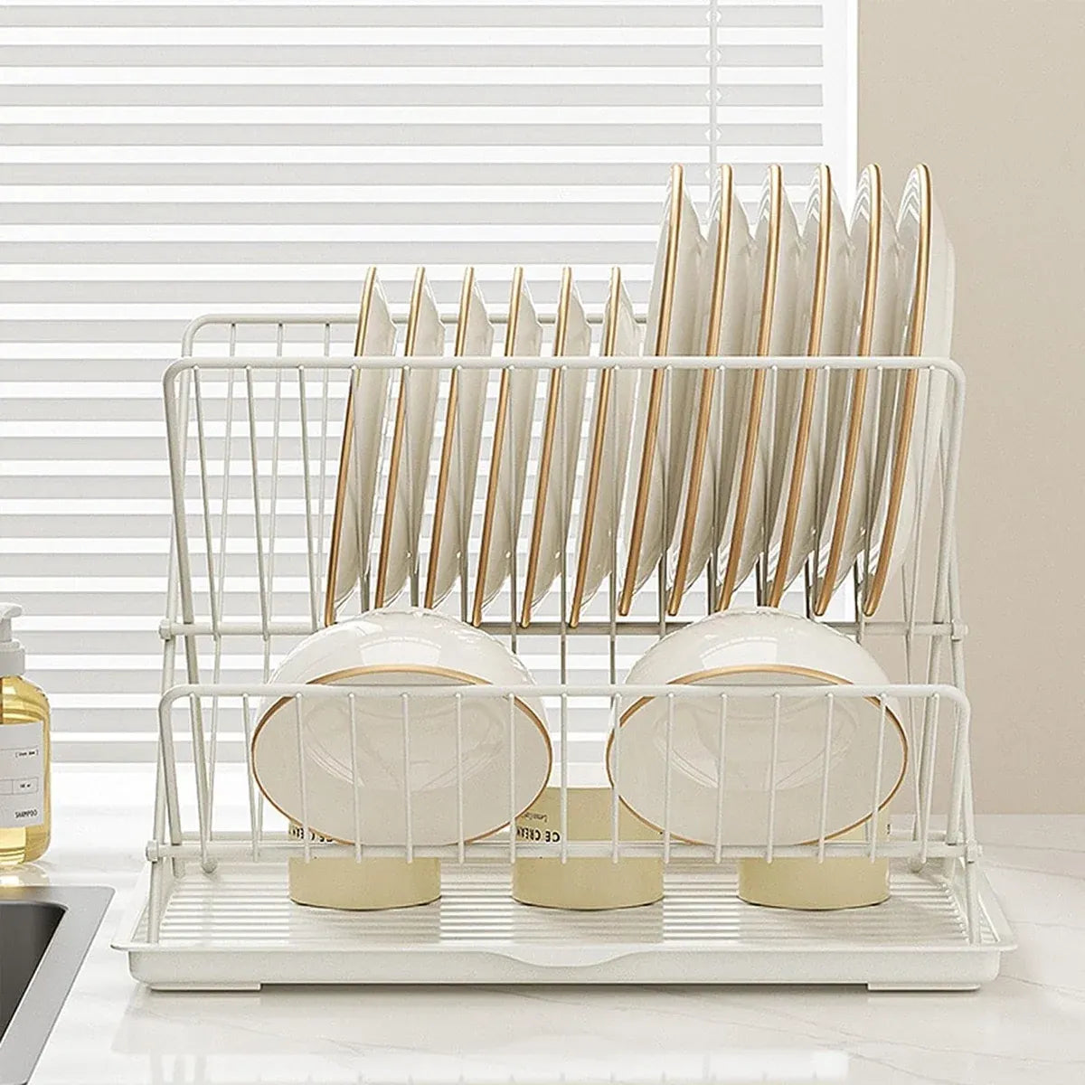 Kitchen Storage Rack Bowl Rack Household Draining Rack Multi-Functional Organizer - White