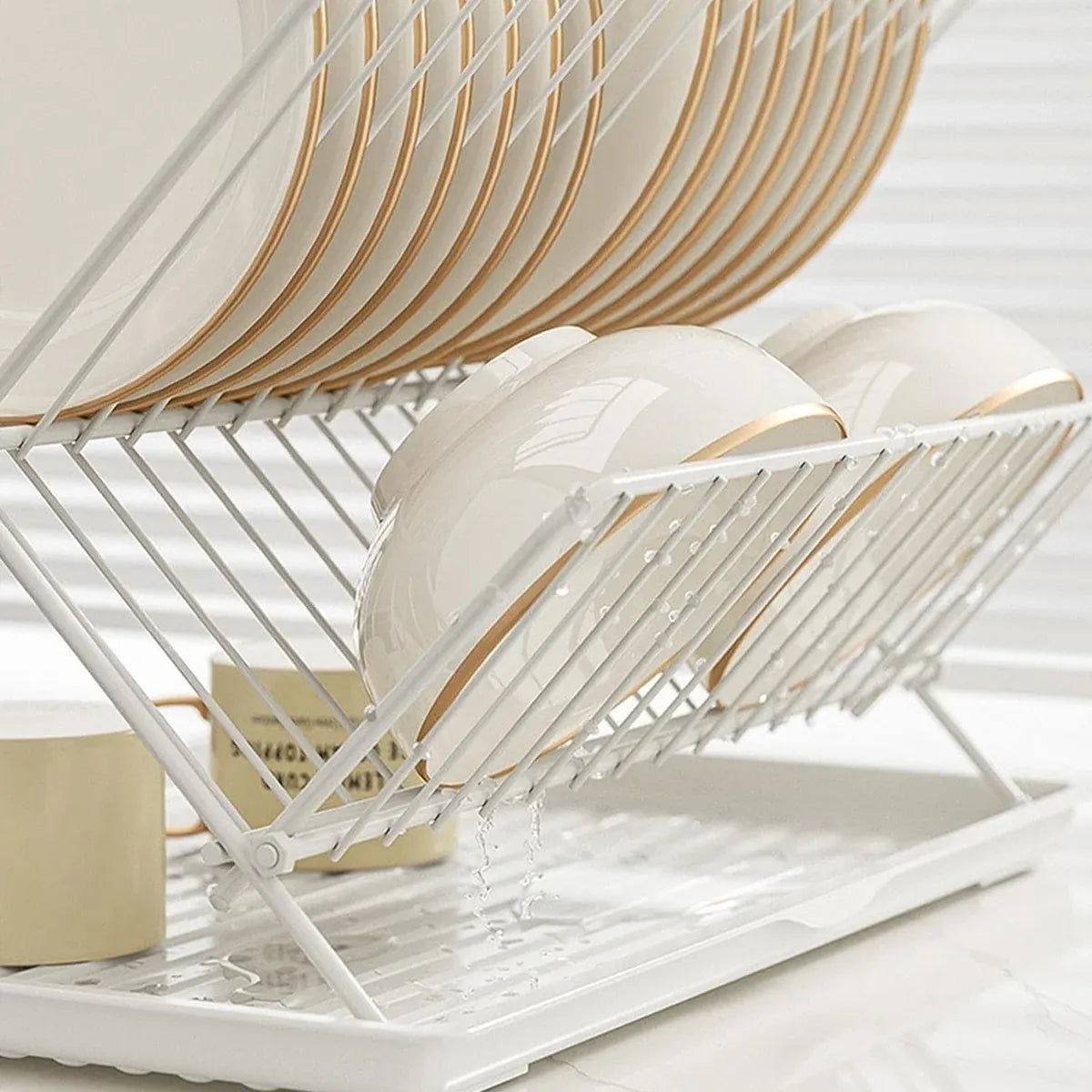 Kitchen Storage Rack Bowl Rack Household Draining Rack Multi-Functional Organizer - White