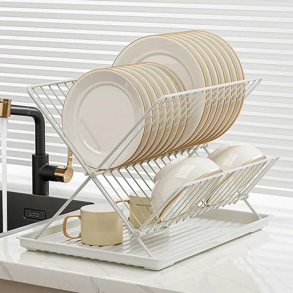 Kitchen Storage Rack Bowl Rack Household Draining Rack Multi-Functional Organizer - White