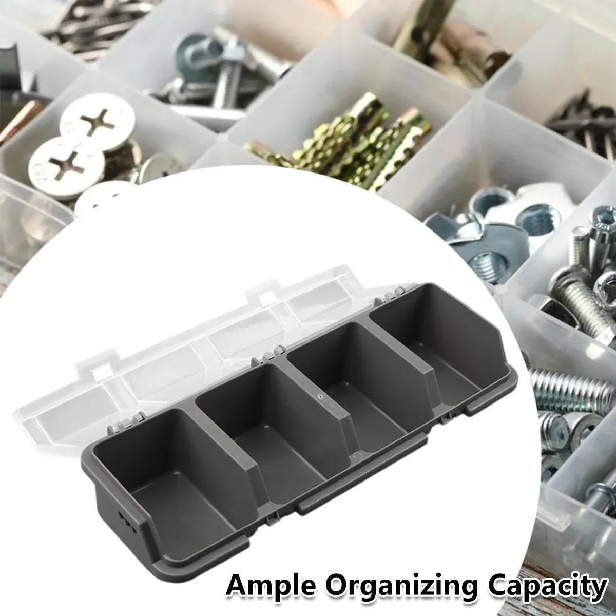 4-Grid Parts Storage Box Plastic Electronic Hardware Accessory Case with Lid ﻿ - Black