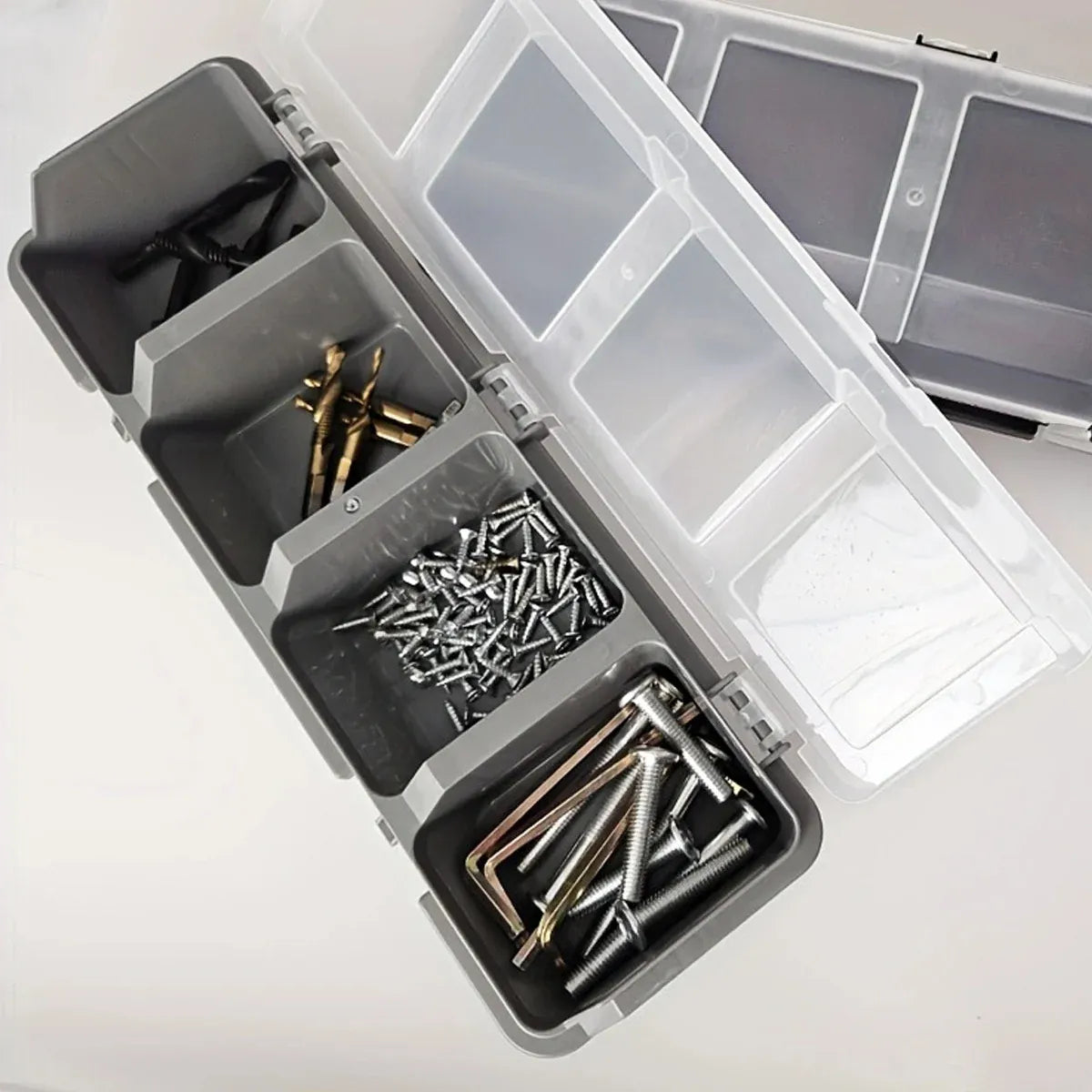 4-Grid Parts Storage Box Plastic Electronic Hardware Accessory Case with Lid ﻿ - Grey