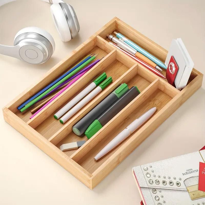 Bamboo Cutlery Organiser Kitchen Drawer Storage Tray for Utensils and Cutlery