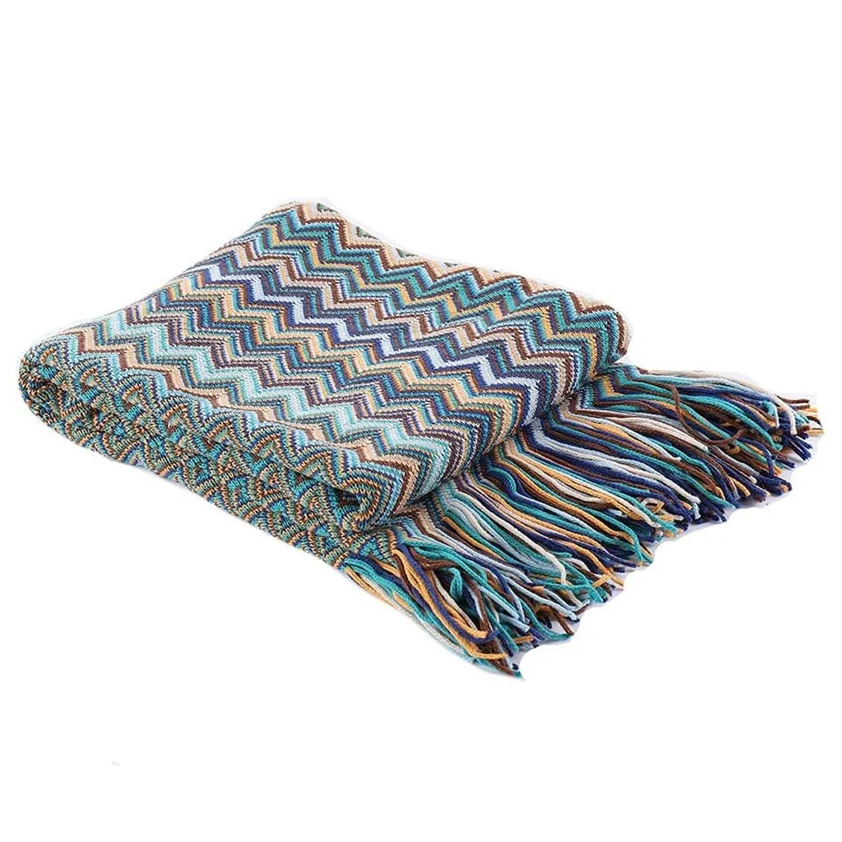 Peacock Blue Houndstooth Bed Runner Decorative Throw for Hotel or Home Bedding - 60x180cm